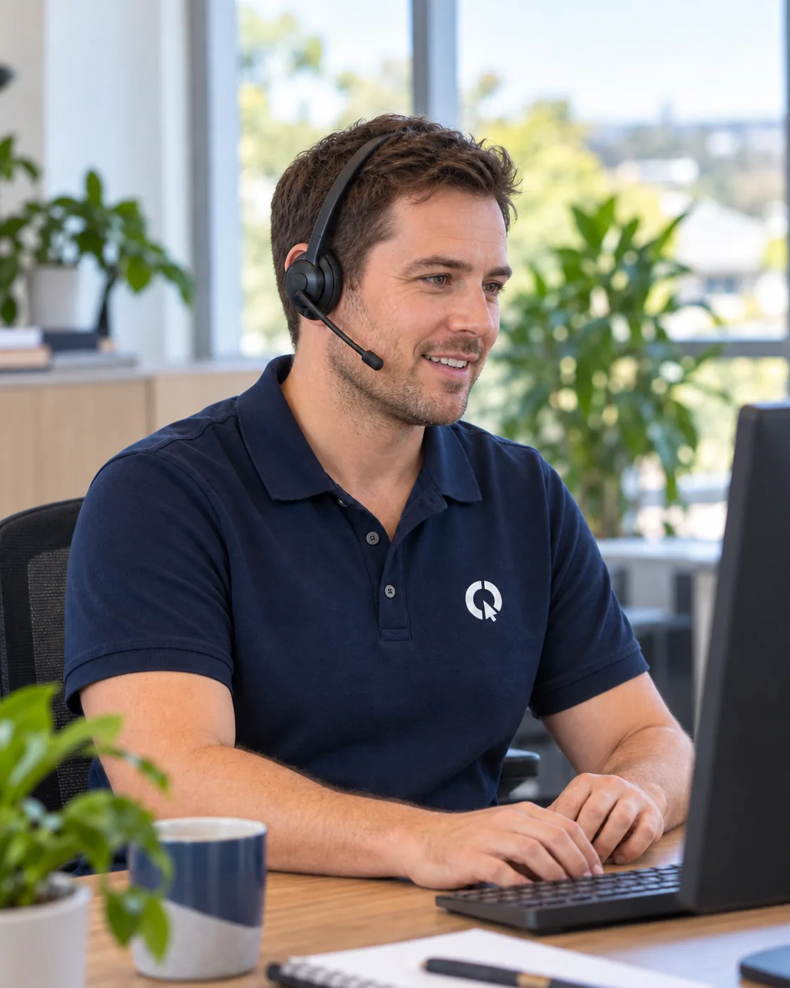 SEQ IT helpdesk technician on a support call
