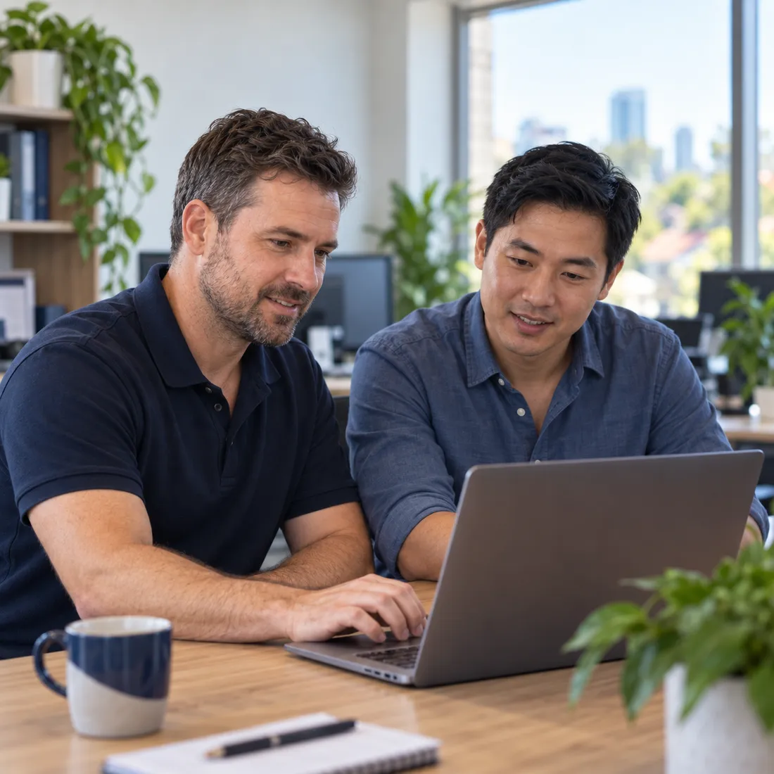 SEQ IT tech reviewing a setup with a client