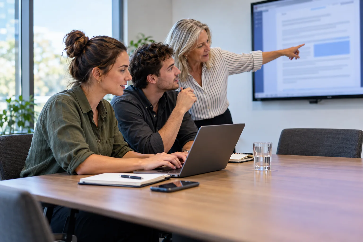 Colleagues collaborating on a shared document