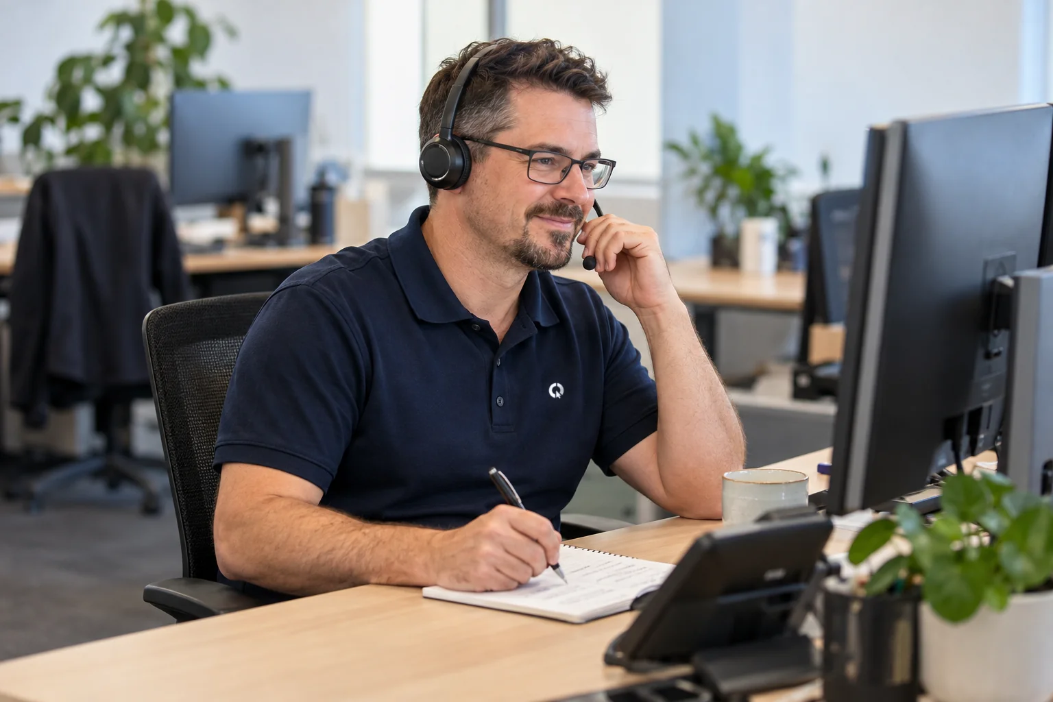 Helpdesk team member answering a call