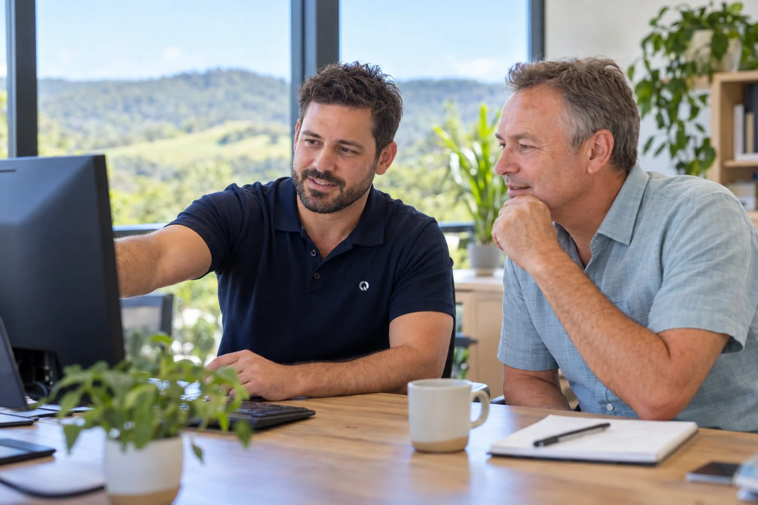 IT technician helping a practice manager on the Sunshine Coast